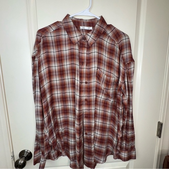 beachlunchlounge Plaid Shirt Woman L Red Elliot Button Up Long Sleeve - Picture 4 of 15